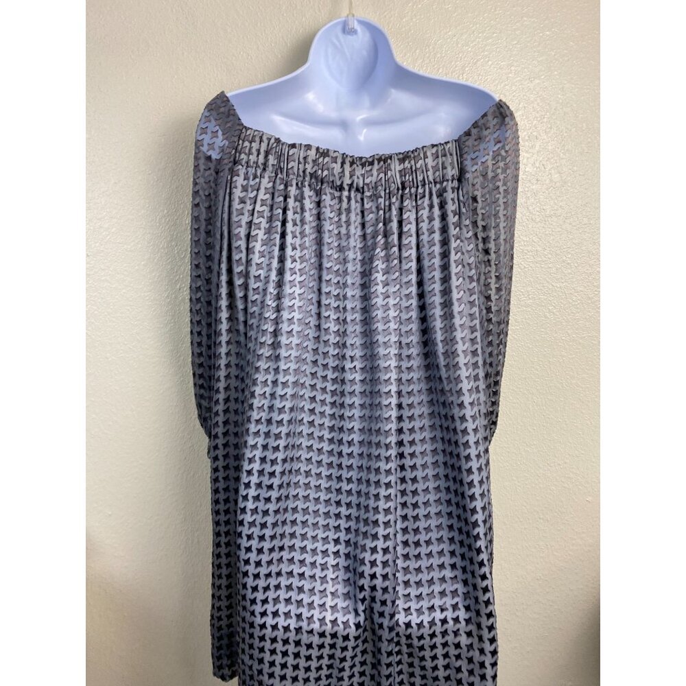 Walter Silk Off Shoulder Dress Womens size Small Gray Peasant Duster Prairie - Picture 2 of 16